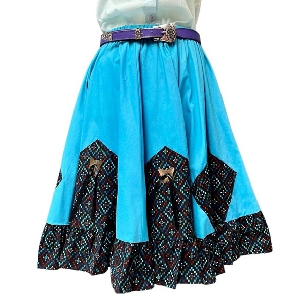 Vintage Western Circle Skirt Square Dance Butterfly Conch Fringe Spin Medium - Picture 1 of 11